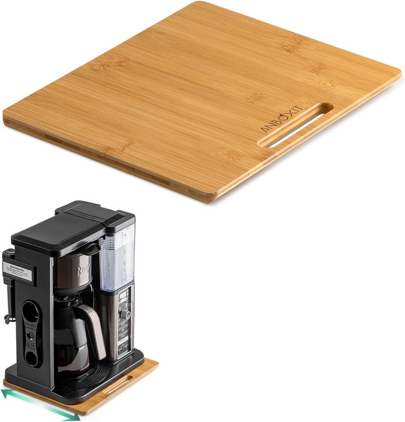ANBOXIT Bamboo Appliance Slider, Sliding Tray for Coffee Maker, Kitchen Countertop Appliance Rolling Tray, Coffee Pot Slider Tray with Rubber Wheels, Wide - Small (10"D x 12"W) - Image 1